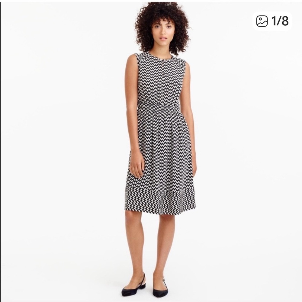 J.Crew Cap-Sleeve Silk Dress Geo Print Black Size 16T Knee-Length Elegant